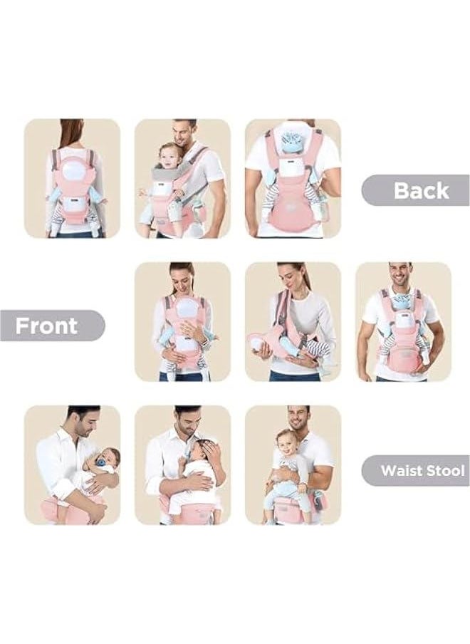 HOOKOR Baby Carrier with Hip Seat, Multi-Functional 9 in 1 Baby Carrier Newborn to Toddler for All Seasons, Baby Backpack Carrier for Toddler (Pink)  - Image 4