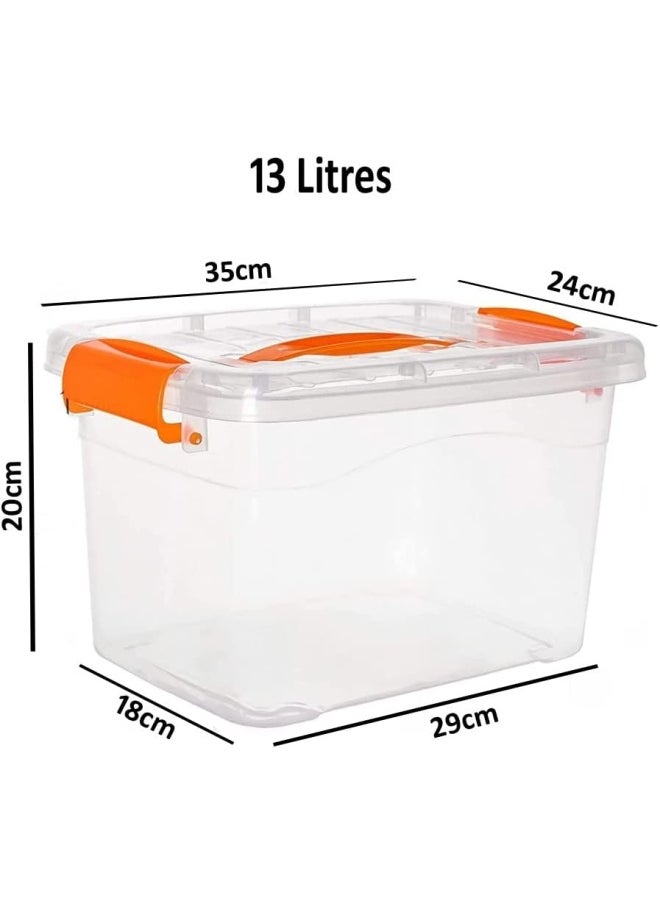 Premify 2 Pieces Plastic Storage Boxes, 13L Clear Stackable Containers With Lockable Lids, Clear Plastic Organizer – Transparent Box Storing Toys, Shoes, Kitchen Items, Snacks, Tools, Medicine  - Image 2