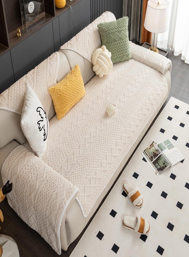 vctops Cable Jacquard Plush Sofa Couch Covers Boho Fuzzy Couch Cover for Dogs Soft Non Slip Sectional Sofa Slipcover Thick Warm Washable Furniture Protector for Kids, Pets (Cream,36"x82") - Image 5