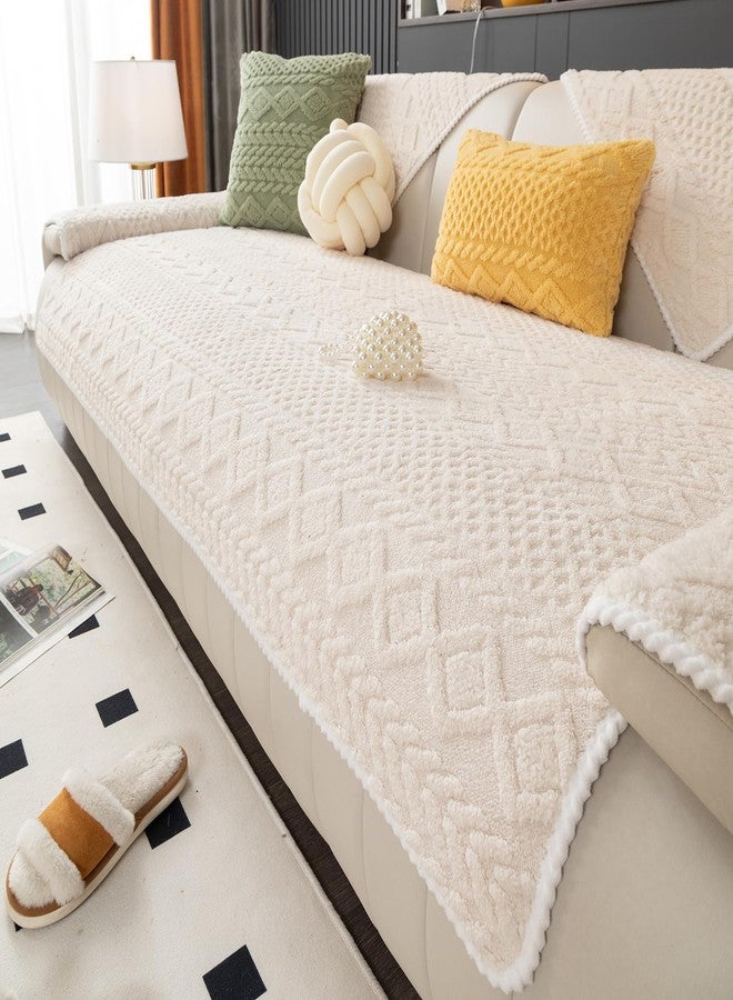 vctops Cable Jacquard Plush Sofa Couch Covers Boho Fuzzy Couch Cover for Dogs Soft Non Slip Sectional Sofa Slipcover Thick Warm Washable Furniture Protector for Kids, Pets (Cream,36"x82") - Image 1