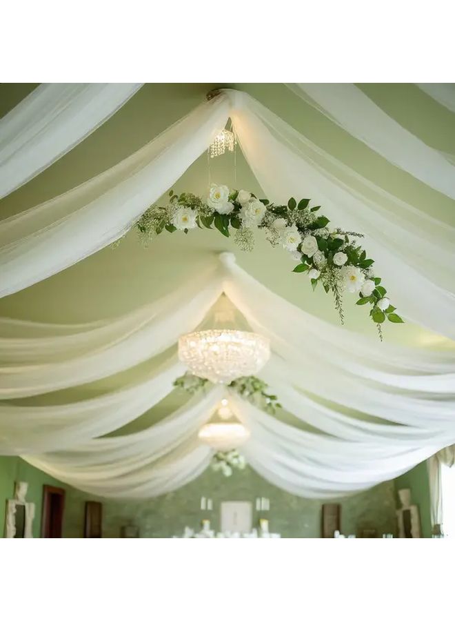 White 6pcs Arch Tulle Curtain Party Decoration Kit 29.53x118.11inch - Image 1