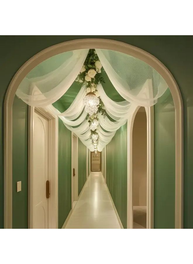 White 6pcs Arch Tulle Curtain Party Decoration Kit 29.53x118.11inch - Image 5