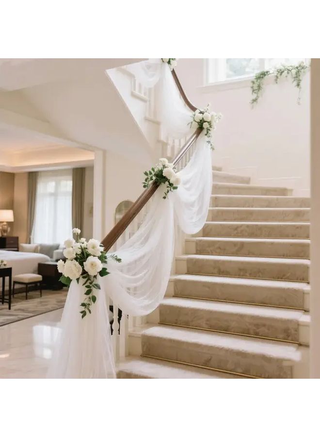 White 6pcs Arch Tulle Curtain Party Decoration Kit 29.53x118.11inch - Image 4