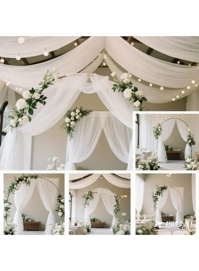 White 6pcs Arch Tulle Curtain Party Decoration Kit 29.53x118.11inch - Image 2