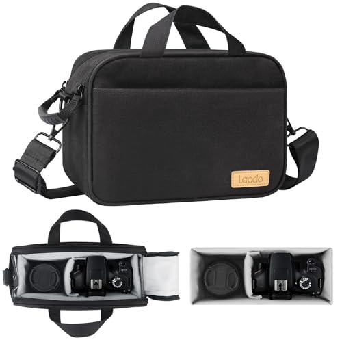 Lacdo Compact Camera Bag Case for SLRDSLR and Mirrorless Cameras Fits Canon Nikon Sony Panasonic Olympus Cameras and Lenses Camera Shoulder Bag Crossbody Sling Bag for Photographer Black - Image 1