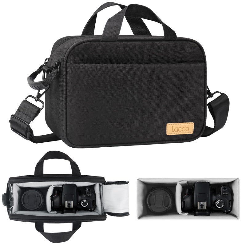 Lacdo Compact Camera Bag Case for SLRDSLR and Mirrorless Cameras Fits Canon Nikon Sony Panasonic Olympus Cameras and Lenses Camera Shoulder Bag Crossbody Sling Bag for Photographer Black - Image 2