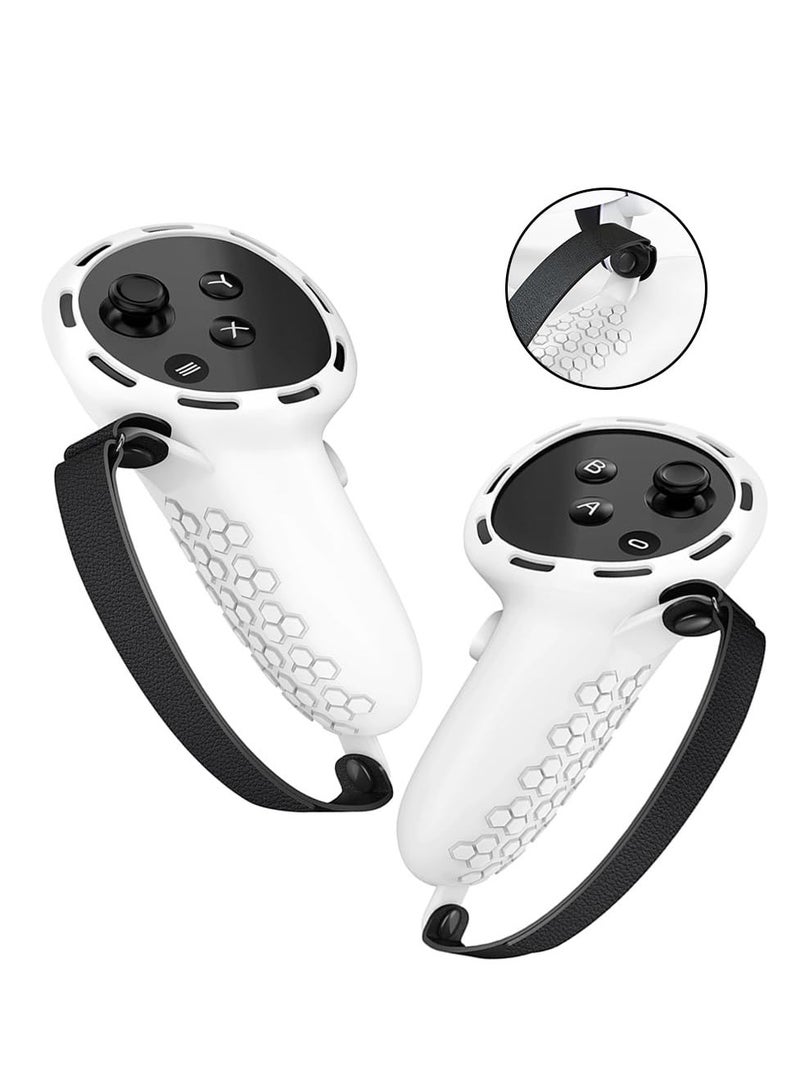 Controller Grips for Oculus Quest 3 Comfortable Silicone Cover with Controller Hand Straps 2Pcs Rocker Cap and Joystick Protection Reserve Precise Hole Positions White - Image 5