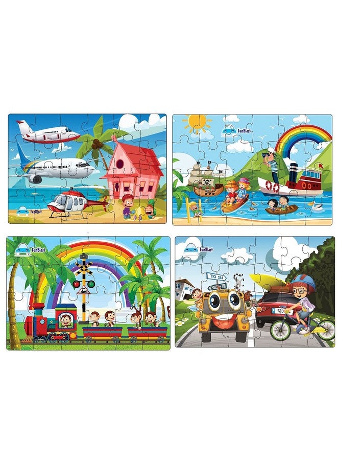 FunBlast Jigsaw Puzzles for Kids - Set of 4 Transport Vehicles Jigsaw Puzzle for Kids, Floor Jigsaw Puzzles for 3+ Years Old Boys,Girls,Children (Size 30X22 cm) (96 Pieces) - Multicolor - Image 1