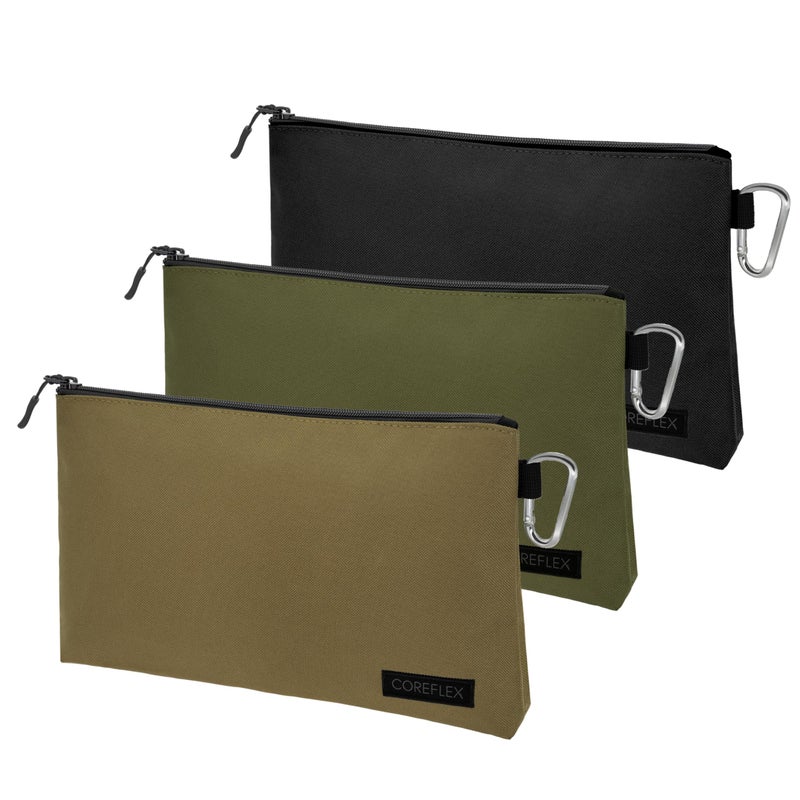 COREFLEX Premium Tool Pouch Zipper Bag Small Tool Bag Multipurpose Storage pouch Heavy duty Flat Bottom Tool bag with YKK Zipper 3 pack Large 12inch