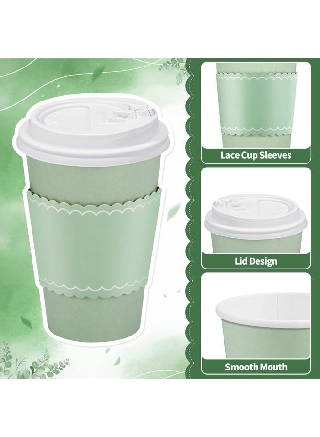 NatNarr 60 Pack Sage Green Coffee Cups with Lids Sleeves, 12oz Insulated To Go Paper Cups Sage Green Party Cups Disposable Paper Cups, Drinking Cups for Wedding Birthday Baby Shower Party Supplies - Image 4
