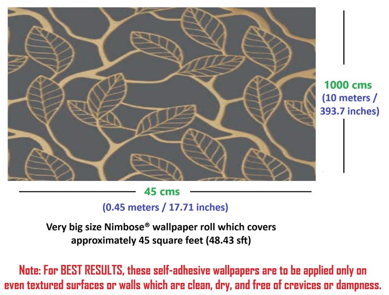 Nimbose® 3D Golden Leaves Self-Adhesive Wallpaper Rolls, Peel-Stick Wall Tile Waterproof Wallsticker, 1000 cm Big Wallpaper for Walls Sticker Leaves, Attractive Golden Leaf Theme (45 cm x 10 m) - Image 2