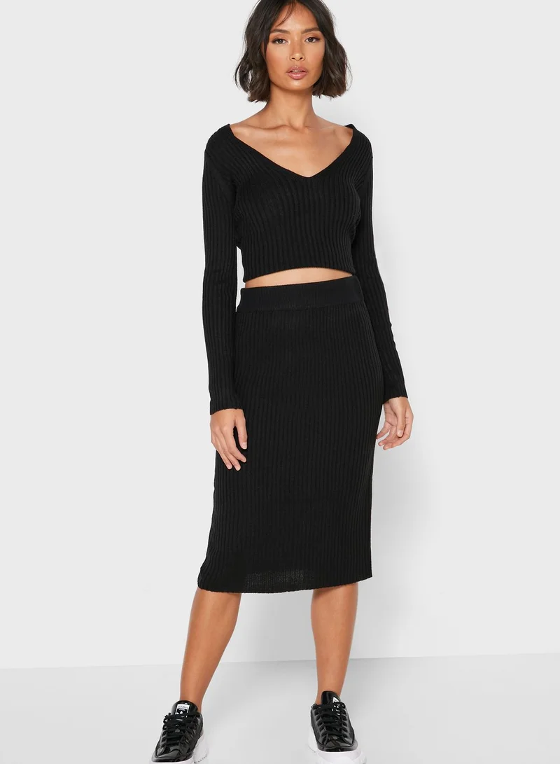 Ginger Ribbed Midi Skirt Set