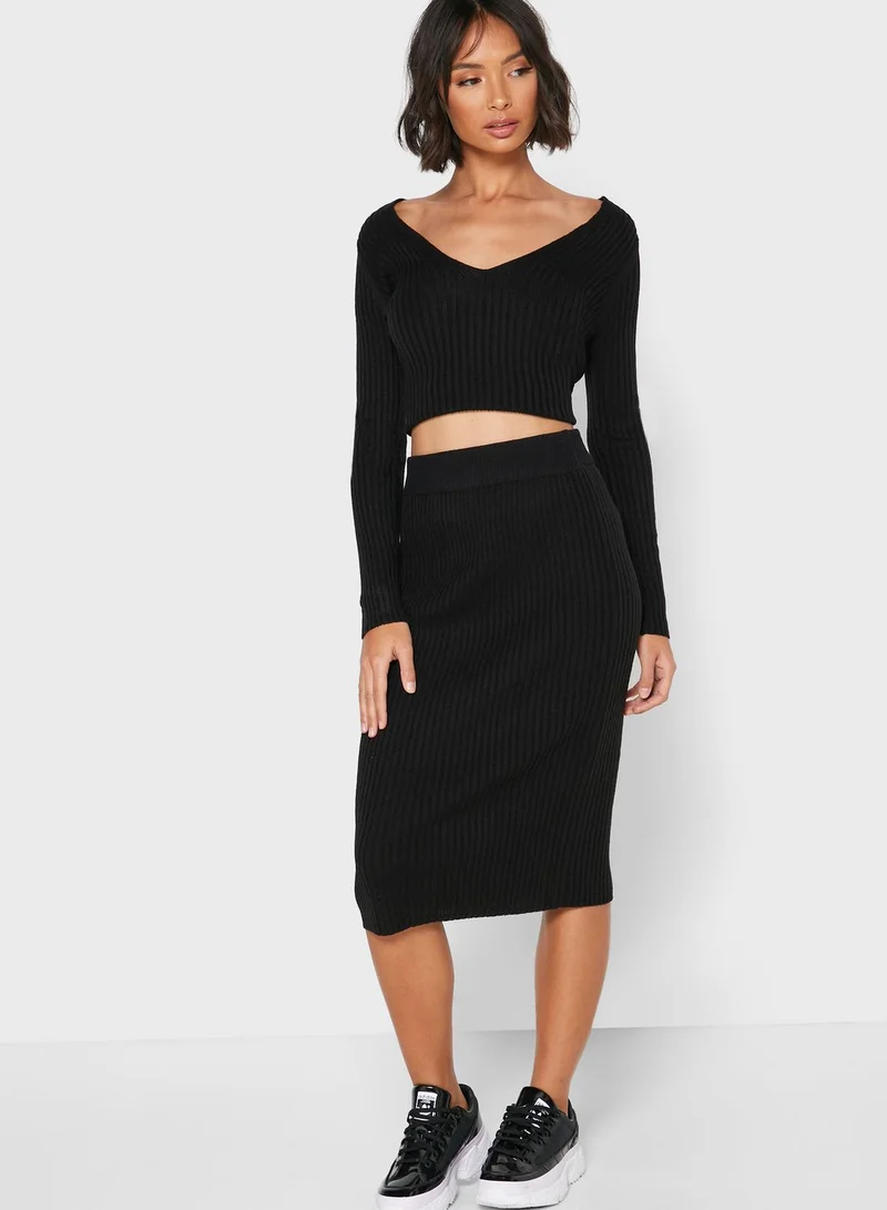 Ginger Ribbed Midi Skirt Set
