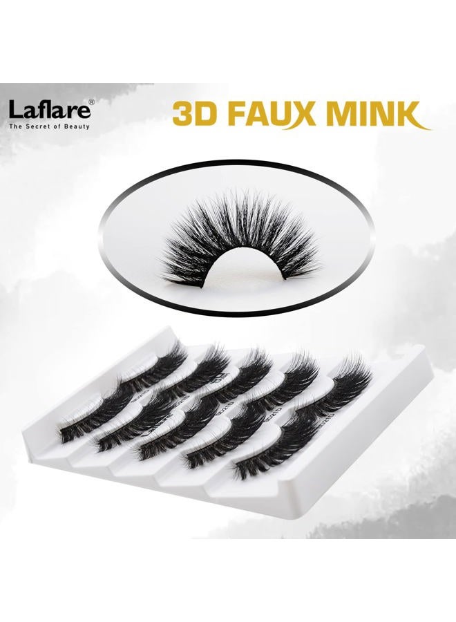 Laflare Cat Eyes 3D Faux Mink Long Thick Extension Eyelashes 5 Pairs Wispy Fluffy Soft Reusable Handmade False Eyelashes Multi-layered Effect Natural Eyelashes For Makeup (21DX5P) - Image 4