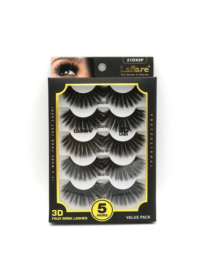 Laflare Cat Eyes 3D Faux Mink Long Thick Extension Eyelashes 5 Pairs Wispy Fluffy Soft Reusable Handmade False Eyelashes Multi-layered Effect Natural Eyelashes For Makeup (21DX5P) - Image 1