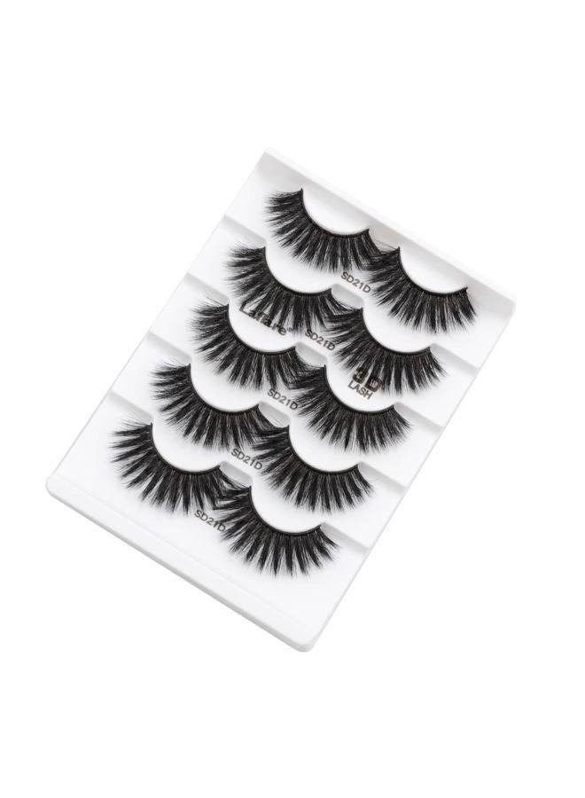 Laflare Cat Eyes 3D Faux Mink Long Thick Extension Eyelashes 5 Pairs Wispy Fluffy Soft Reusable Handmade False Eyelashes Multi-layered Effect Natural Eyelashes For Makeup (21DX5P) - Image 5
