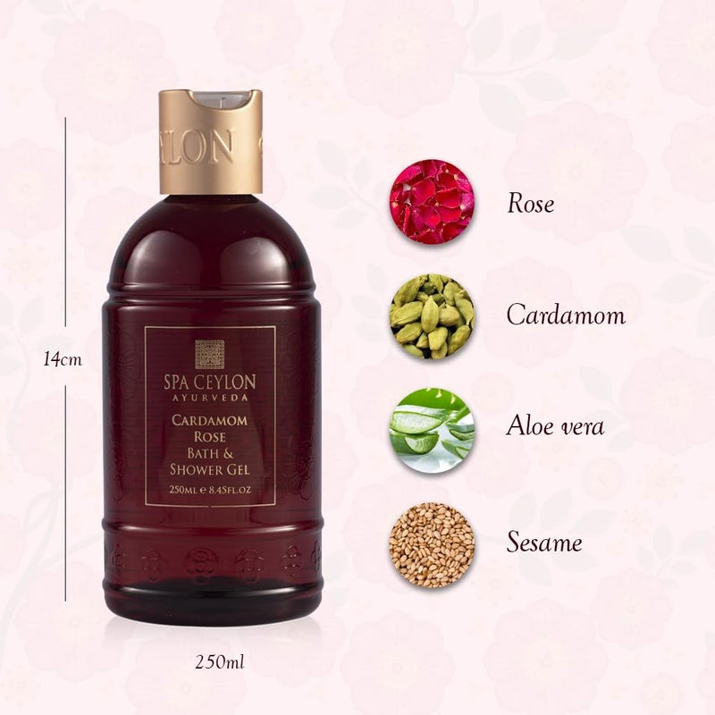SPA CEYLON Cardamom Rose Bath and Shower Gel Luxurious Herbal Bath Wash with Aloe Vera Coconut Himalayan Rose Uplifting Nourishing for All Skin Types - Image 3