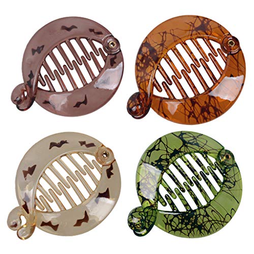 Fodattm 4 PCS French Small Banana Hair Clip Hair Comb Round Ponytail Holder Hair Claw Fashion Interlocking Banana Combs Flat Shark Hair Clincher (D#) - Image 1