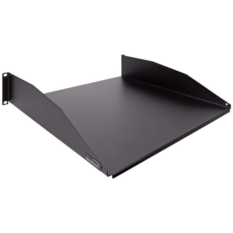 NavePoint 2U 19Inch Rack Mount Cantilever Server Cabinet Shelf with Lip 16Inches Deep Black