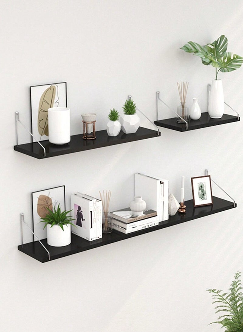 3-Piece Home Book Shelves Set Floating Shelves for Wall Hanging Wood Shelf Wooden Shelves with Metal Brackets Hanging Shelf Wall Organizers for Home Black Color Free Installation Tool - Image 5