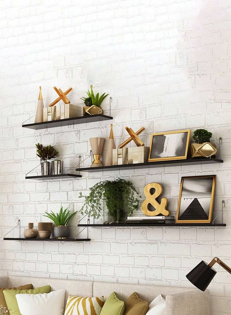 3-Piece Home Book Shelves Set Floating Shelves for Wall Hanging Wood Shelf Wooden Shelves with Metal Brackets Hanging Shelf Wall Organizers for Home Black Color Free Installation Tool - Image 2
