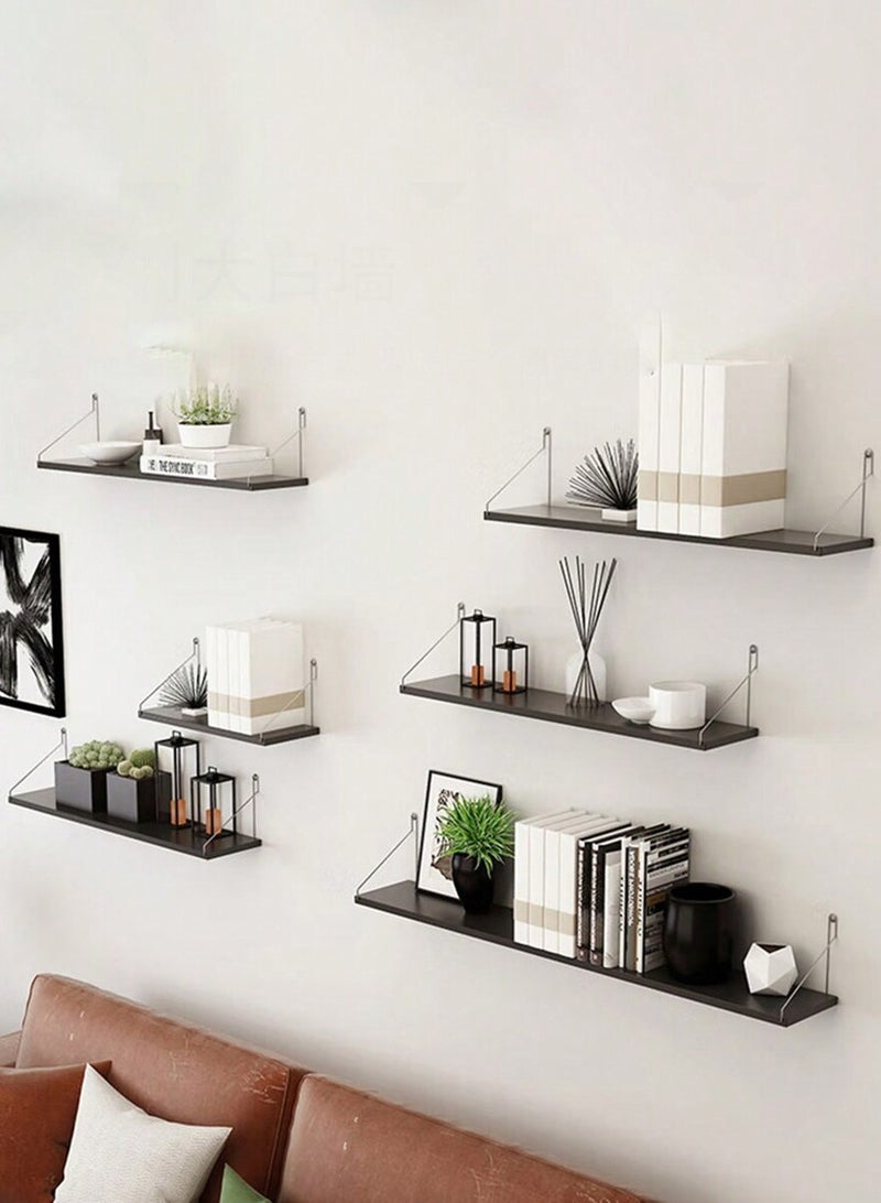 3-Piece Home Book Shelves Set Floating Shelves for Wall Hanging Wood Shelf Wooden Shelves with Metal Brackets Hanging Shelf Wall Organizers for Home Black Color Free Installation Tool - Image 3