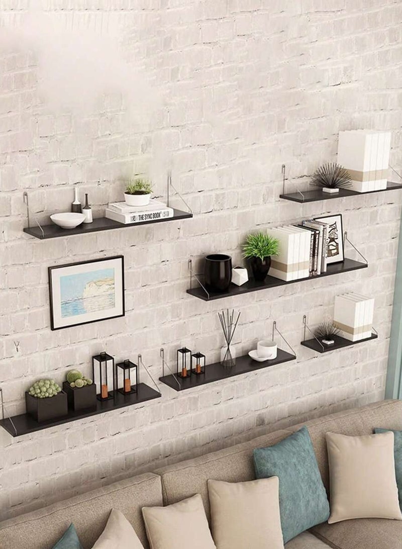 3-Piece Home Book Shelves Set Floating Shelves for Wall Hanging Wood Shelf Wooden Shelves with Metal Brackets Hanging Shelf Wall Organizers for Home Black Color Free Installation Tool - Image 4