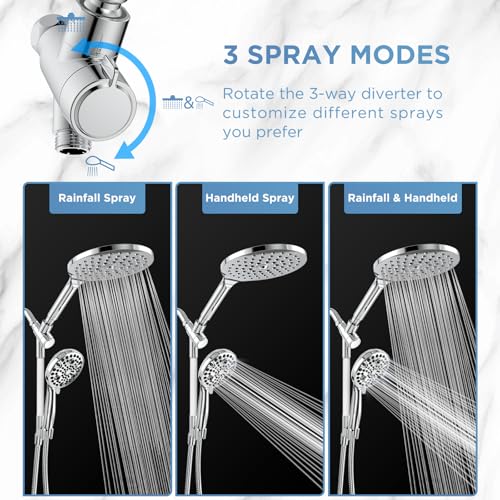 MakeFit Dual Handheld Shower Head Combo, 2-in-1 Rain Shower Heads System 8 Inch Rainfall Shower Head and 10 Modes High Pressure Hand Held Showerhead with Built-in Power Wash - Image 5