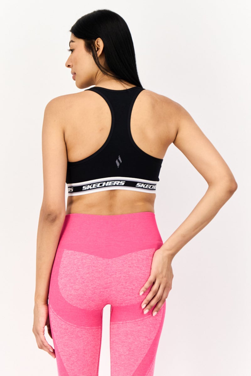 SKECHERS Women Brand Logo Padded Sports Bra, Black - Image 2