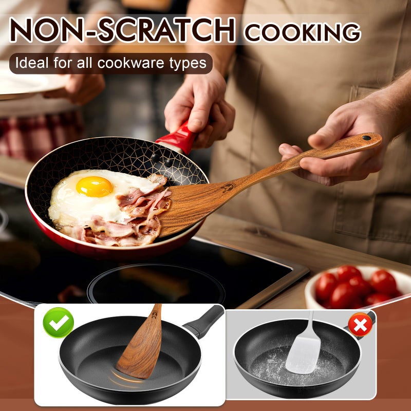 ICSTI Wooden Spoons for Cooking, 10 Pcs Natural Teak Wood Kitchen Utensils Set, Comfortable Grip Wooden Utensil Set for Nonstick Pans & Cookware, Heat Resistant Wooden Spoons Wooden Spatulas Set - Image 4