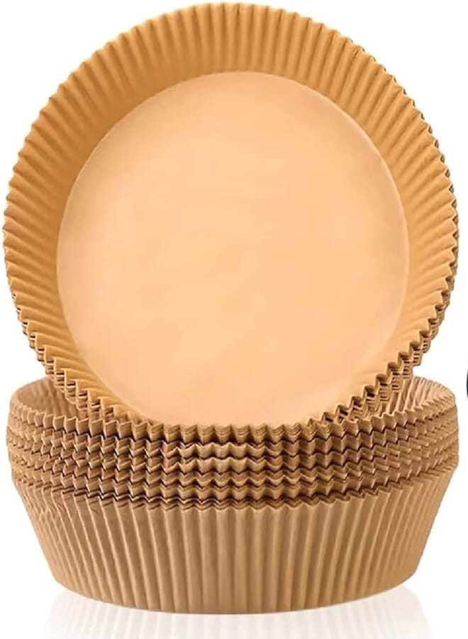 SKY-TOUCH 100pcs Air Fryer Disposable Paper，Non-Stick Parchment Paper for Air Fryer Liners，Round Food Grade Baking Paper for Air Fryer，16cm/6.3inch，Brown