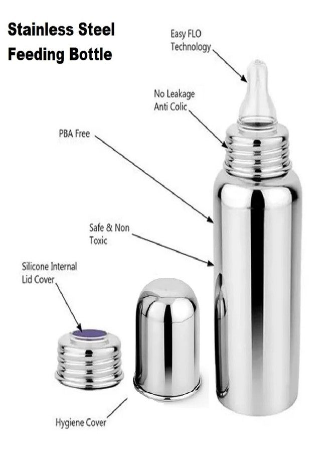 RB POINT Stainless Steel Baby Feeding Bottle for Kids Feeding Bottle for Milk and Baby Drinks Zero Percent Plastic No Leakage (240ML), Pack of 2 - Image 4