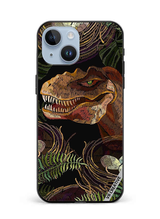 VR CREATIVE Protective Case Cover For Apple iPhone 15 Plus Tyrannosaurus Rex Head, Palm Leaves And Eggs In Bird Nest Design Multicolour - Image 1