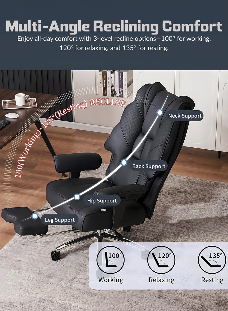 DROGO Monarch Pro Ergonomic Executive Office Chair for Work from Home, PU Leather Computer Chair for Study with High Back, Cushion Seat, Adjustable Armrest, Head & Lumbar Support | Gaming Chair with Footrest & Recline Black - Image 4