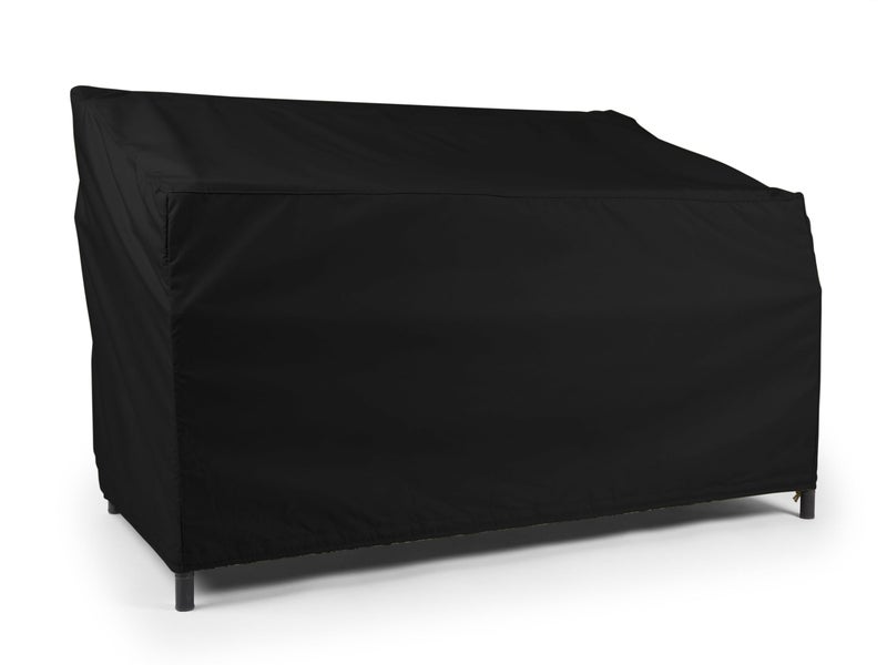 Covermates Classic Outdoor Patio Sofa Cover â€“ Heavy-Duty 12-Gauge Vinyl with Polyester Lining, Elastic Hem & Mesh Vent for Moderate Weather Protection, 56W x 34D x 38H, Black - Image 1