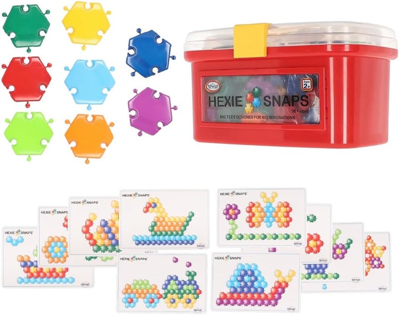 Popular Playthings Hexie-Snaps Building Tiles Set with 92 Colorful Hexagonal Pieces for Kids - Image 1