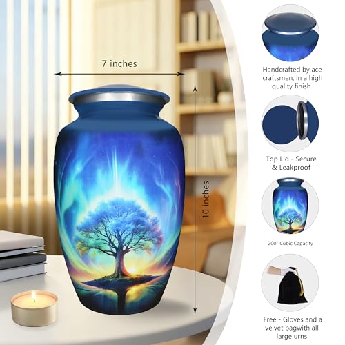 M MEILINXU Urn for Ashes Adult Male or Woman, Cremation Urns for Human Ashes Adult Man & Female, Funeral Decorative or Burial, Blue Galaxy and Starry Sky, Tree of Life Urn - Large Full Size - Image 3