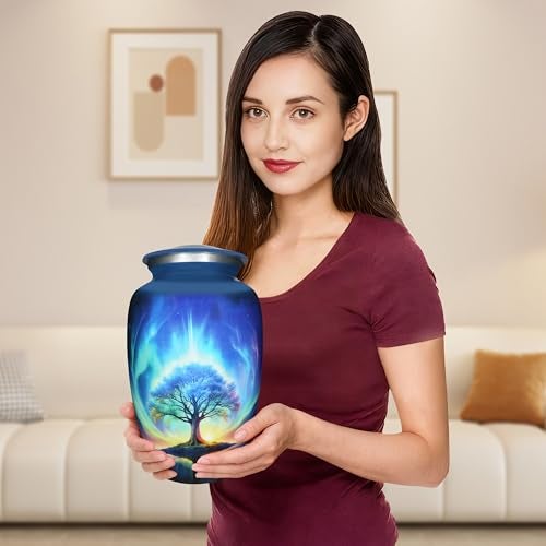M MEILINXU Urn for Ashes Adult Male or Woman, Cremation Urns for Human Ashes Adult Man & Female, Funeral Decorative or Burial, Blue Galaxy and Starry Sky, Tree of Life Urn - Large Full Size - Image 5