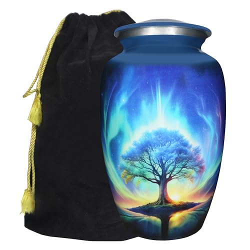 M MEILINXU Urn for Ashes Adult Male or Woman, Cremation Urns for Human Ashes Adult Man & Female, Funeral Decorative or Burial, Blue Galaxy and Starry Sky, Tree of Life Urn - Large Full Size - Image 2