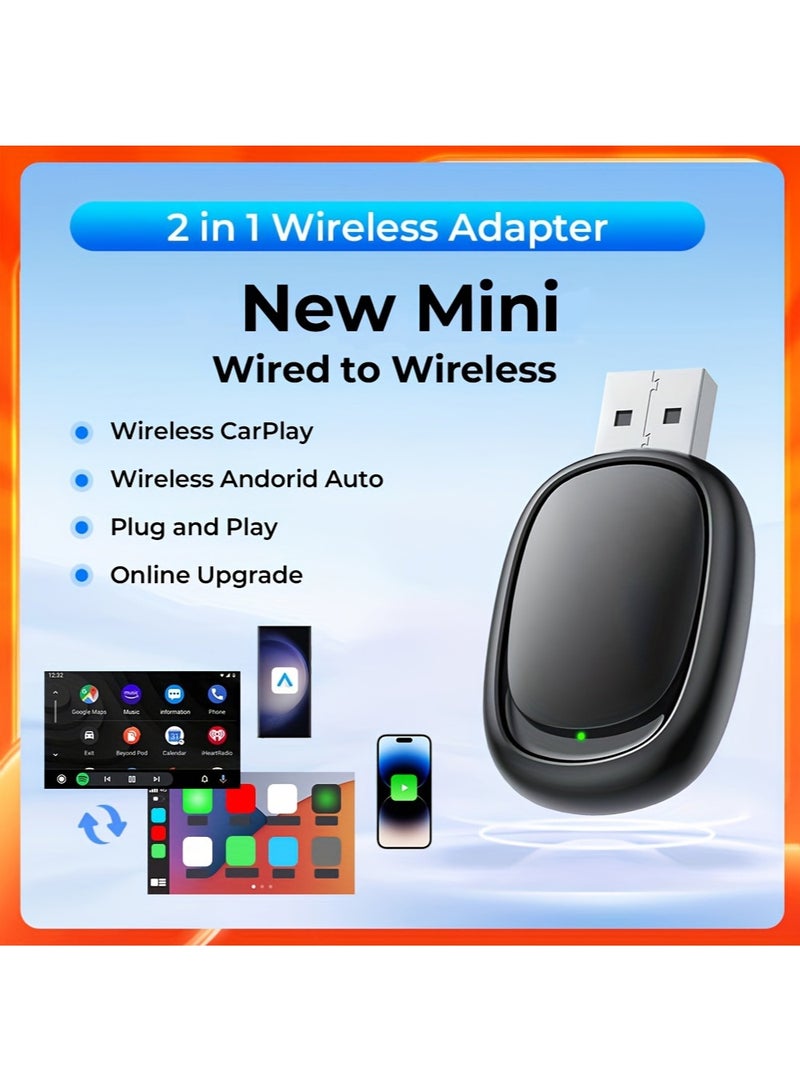 Mini Wireless Carplay Adapter, Convert Wired to Wireless Car Play  Android Auto 2-in-1 Adapter for Apple iPhone  Android Phone, Plug  Play, Auto Connect, No Delay, w/USB C for iOS 10+ Android 11+ - Image 2