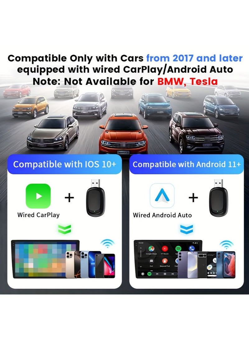 Mini Wireless Carplay Adapter, Convert Wired to Wireless Car Play  Android Auto 2-in-1 Adapter for Apple iPhone  Android Phone, Plug  Play, Auto Connect, No Delay, w/USB C for iOS 10+ Android 11+ - Image 3