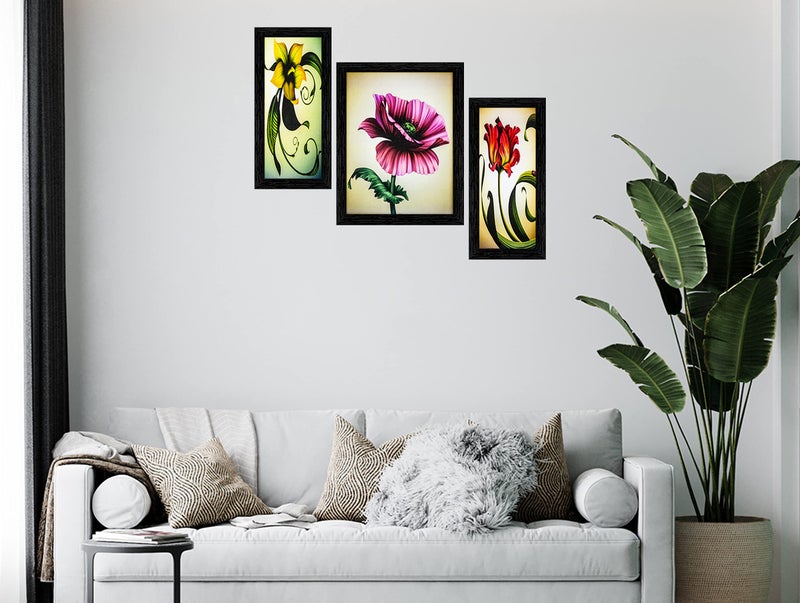 Indianara 3 Piece Set of Floral Framed Wall Hanging Art (6 X 13, 10.2 X 13, 6 X 13 INCH, Brown) - Image 5