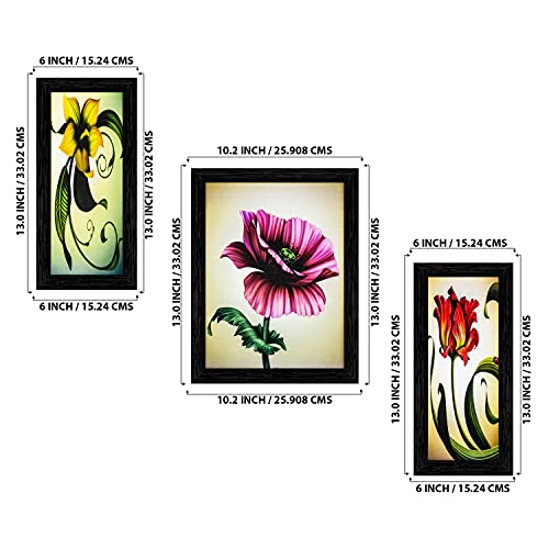 Indianara 3 Piece Set of Floral Framed Wall Hanging Art (6 X 13, 10.2 X 13, 6 X 13 INCH, Brown) - Image 3