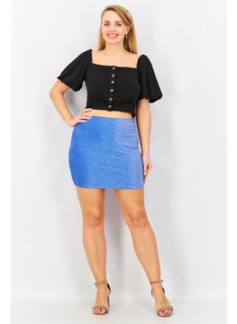 Don't Call Me Jennyfer Women Metallic Mini Skirt, Blue  - Image 2