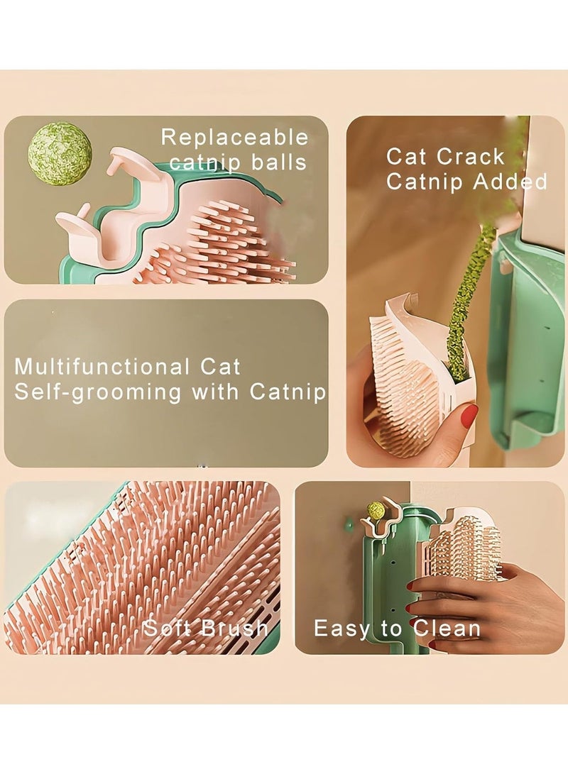 Loxira Catnip Toy for Indoor Cats, Stick-On Wall Cat Brush with Catnip Ball, 2-in-1 Self Groomer & Massage Corner Brush - Image 4