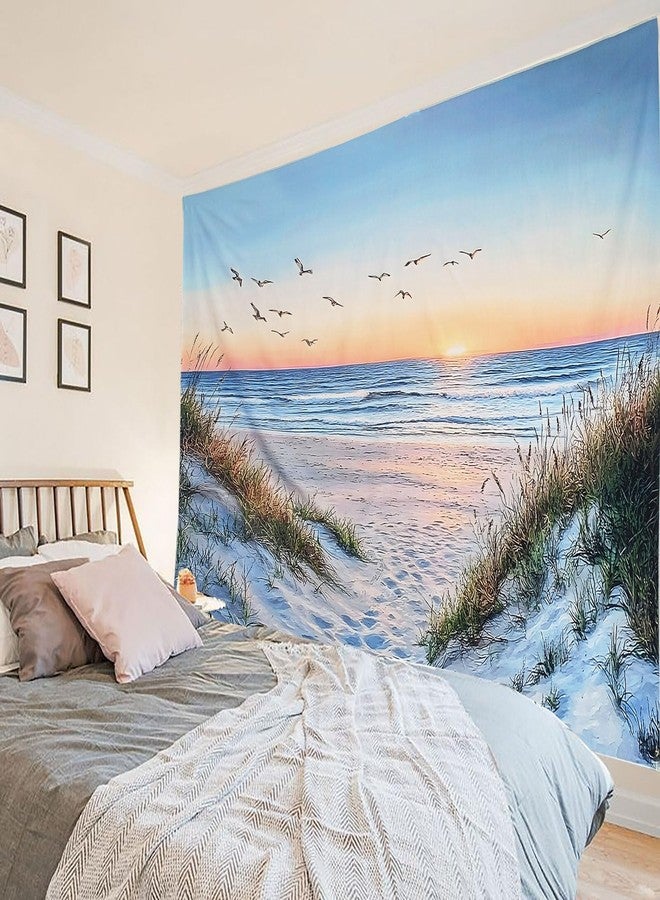 Algasan Ocean Beach Tapestry, Sea Sunset Seabird and Beach with Grass Tapestries Natural Landscape Tapestry Aesthetic for Bedroom Living Room Office Decor 60x40 Inches - Image 2
