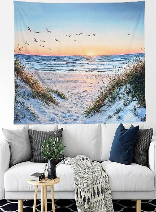 Algasan Ocean Beach Tapestry, Sea Sunset Seabird and Beach with Grass Tapestries Natural Landscape Tapestry Aesthetic for Bedroom Living Room Office Decor 60x40 Inches - Image 4