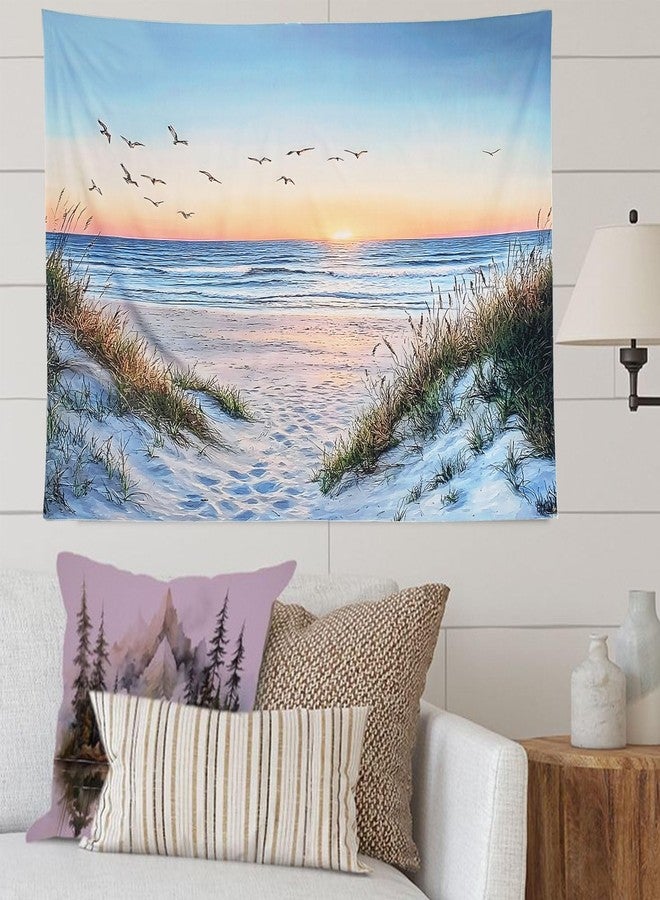 Algasan Ocean Beach Tapestry, Sea Sunset Seabird and Beach with Grass Tapestries Natural Landscape Tapestry Aesthetic for Bedroom Living Room Office Decor 60x40 Inches - Image 5