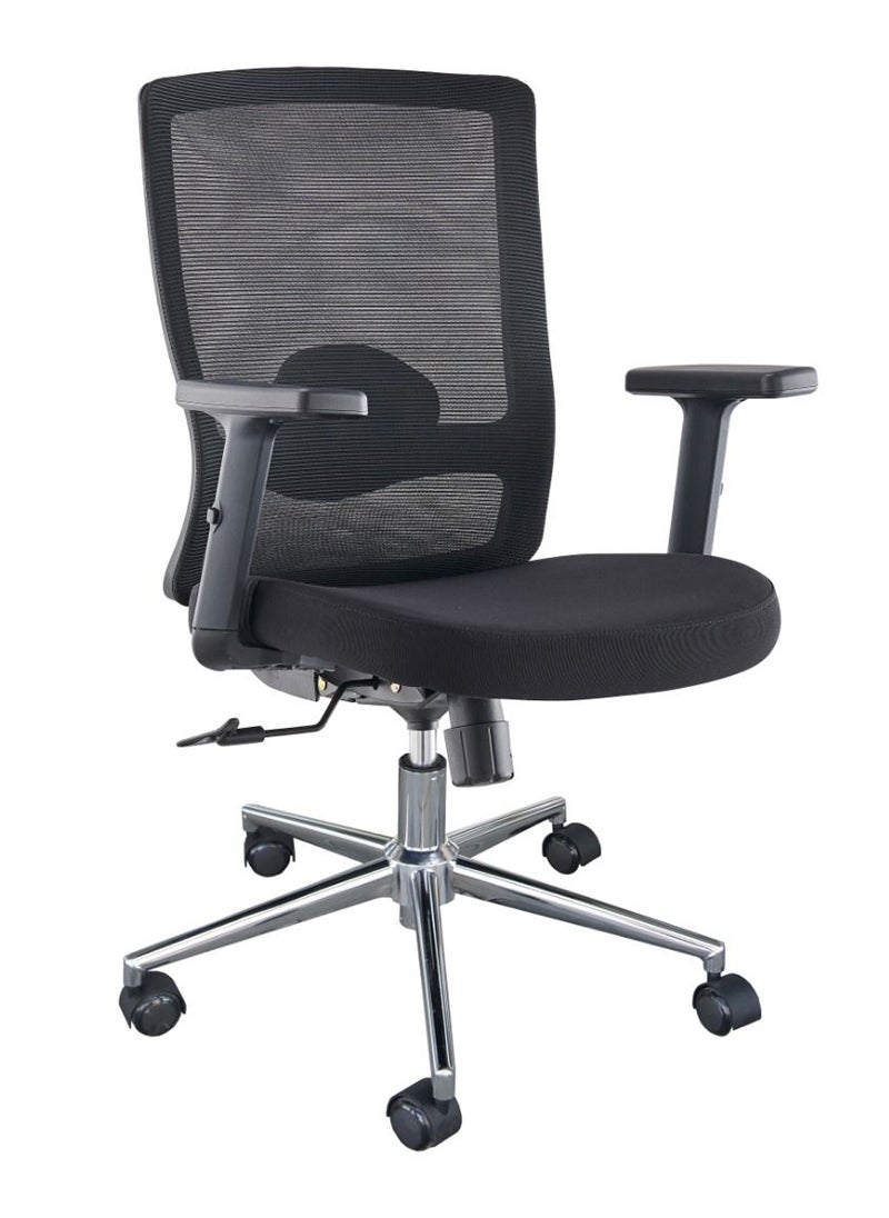 Mahmayi - Mahmayi Medium Back Ergonomic Mesh Chair for Home and Workstation with Caster Wheel Support and Height and Arm Adjustable Feature - Black - Image 1