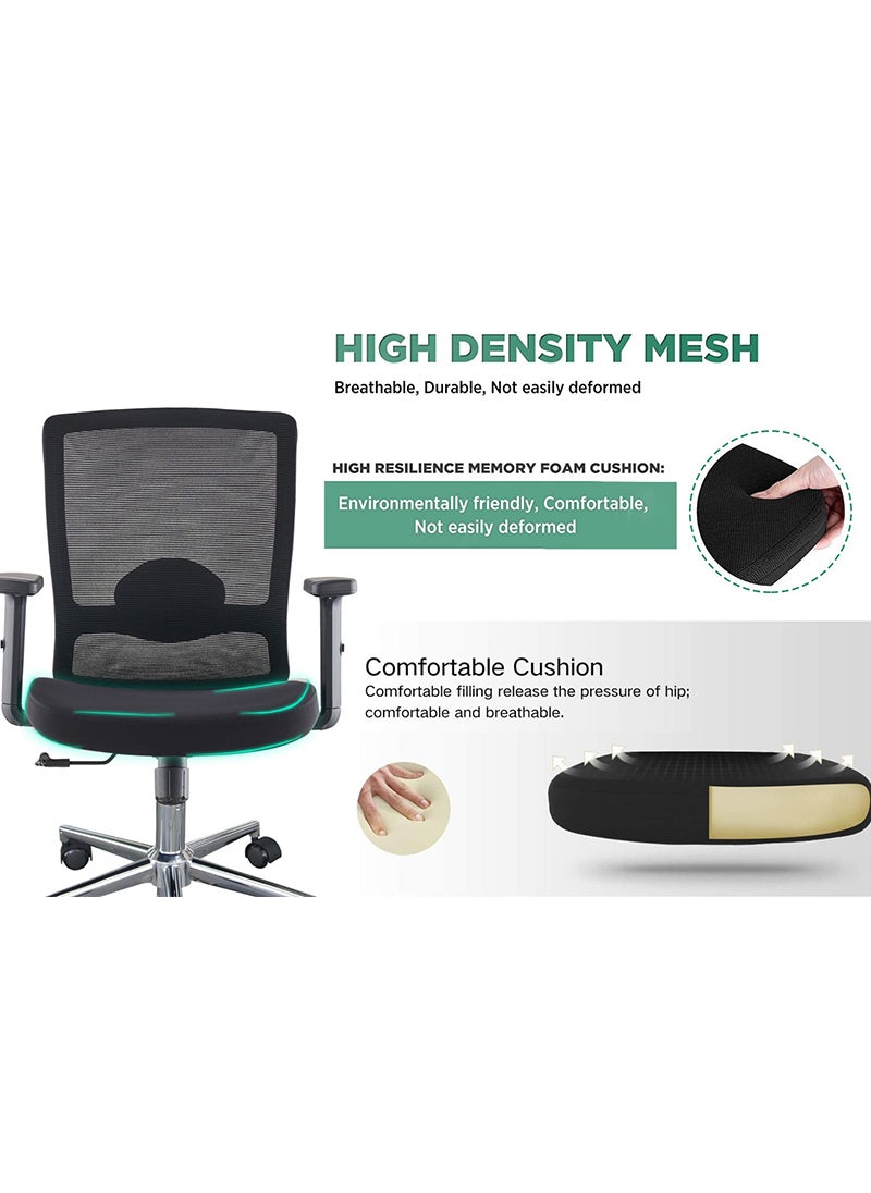 Mahmayi - Mahmayi Medium Back Ergonomic Mesh Chair for Home and Workstation with Caster Wheel Support and Height and Arm Adjustable Feature - Black - Image 1